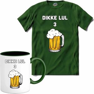 Dikke lul 3 bier - Bier kleding cadeau - bierpakket kado idee - grappige bierglazen drank feest teksten en zinnen - T-Shirt met mok - Heren - Bottle Groen - Maat S