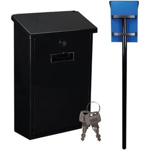 Brievenbus met Standaard, Naamplaatje en Sleutels - Zwart Staal 40 x 27 cm