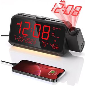 Digitale Projectiewekker met Draaibare Projector, Dubbel Alarm en Temperatuurmonitor