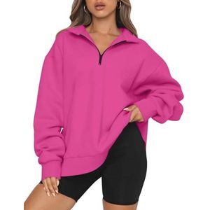 Oversized Dames Sweatshirts - Hoodie met Halve Rits - Trendy Herfstmode - Hotpink, XL
