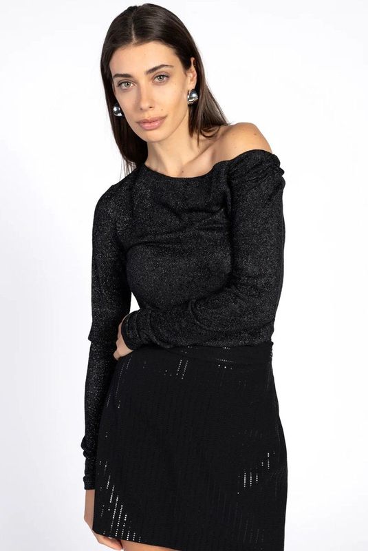 Lumia - Haltertop - Zwart - Glanzende Lurexmix - Aansluitende Pasvorm