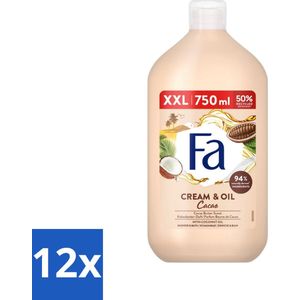 Fa - Cream & Oil Cacao - Bad- & Douchegel - Cacaoboter Met Kokosolie - 750 ml - Voordeelverpakking - 12 stuks