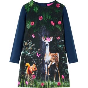 vidaXL-Kinderjurk-met-lange-mouwen-hertenprint-92-marineblauw