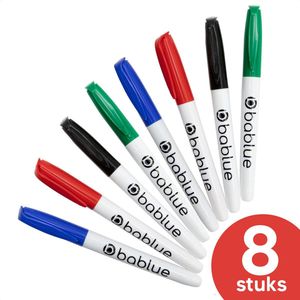 Bablue® Whiteboard Stiften - Whiteboard Marker - 8 Stuks - De Sharpie voor Whiteboards - Verschillende Kleuren - Markers Set - Gekleurd - Stiften Kinderen - Stiften voor Volwassenen - Whiteboard markers - Whiteboard Stift
