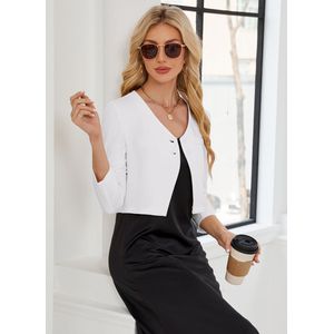 Blazer Dames Kort Bolero Elegant Cardigan Lange Mouw Jas Cardigan met Knopen Wit M