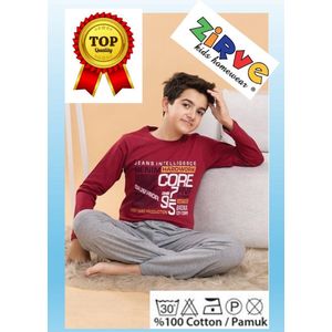 Jongen Pyjama - Pyjamaset - Katoen - Rood - Intelligence Superior - 8015 _ 11-12 jaar