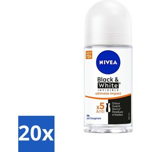 NIVEA - Deodorant Roller - Zwart & Wit Ultieme Impact - 72 Uur Anti-Transpirant - 50 ml - Bulkverpakking - 20 stuks