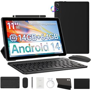 kotsren A7L - Android 14 Tablet - 11 inch - 14(3+11)GB RAM/64GB ROM– Met Toetsenbord, Muis, Oordopjes & Bescherming - Zwart