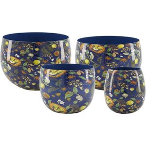 DKNC - Plantenbakken bloemen Morgana - Metaal - 23x23x17cm - Set van 4 - Blauw