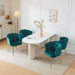 Sweiko Een set van 4-moderne Fluwelen Woonkamer Stoelen, Badkamerstoelen, Bloemblaadjes rug kussens, vergulde metalen poten, en slaapkamer eetkamer vlinder kussens, Groen (geen tafel)