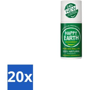 Happy Earth – Deodorant Roll-On – 100% Natuurlijk Bergamot Cedarwood – 75 ml - Bulkverpakking - 20 stuks