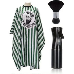 Livano Baardschort - Beard Bib - Scheerschort - Baard Cape - Kappersmantel - Kapmantel - Groen + Baardborstel + Spuitfles