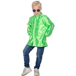 Wilbers & Wilbers - Jaren 80 & 90 Kostuum - Groene Ruchesblouse Satijn Foute Disco Kind - Groen - Maat 152 - Carnavalskleding - Verkleedkleding