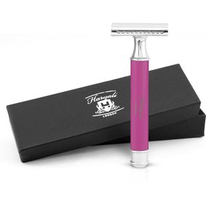 Haryali London Double Edge (DE) veiligheidsscheermes - stevig handvat - metalen en stalen afwerking - herbruikbaar veiligheidsscheermes geschikt voor mannen en vrouwen (roze)