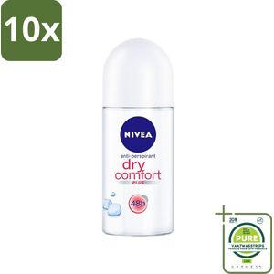 10 x Nivea - Deo Roll-On - Dry Comfort Plus - 48 Uur Lang Werkend - 50 ml - Grootverpakking - NIVEA Deodorant - Anti-transpirant - 48 Uur Bescherming - Droog Gevoel - Roll-on