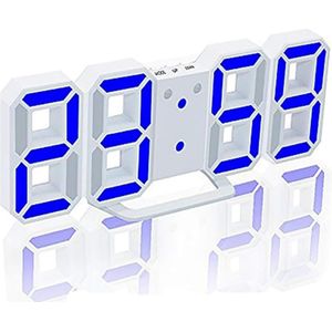 Digitale LED Klok Wekker met Blauw Licht - op USB (incl.) - Tafelklok voor Slaapkamer - Game Kamer - 24 x 9,4 x 1,7 cm - W1005BL - met Temperatuur, Datum en AM en PM weergave