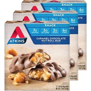 Atkins | Snack Bar | Caramel Chocolate Nut Roll | 3 stuks | 3 x 44g