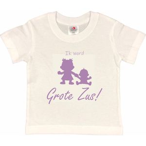 Shirt Aankondiging zwangerschap Ik word grote zus! 2.0 | korte mouw | wit/lila | maat 86/92 zwangerschap aankondiging bekendmaking Baby big sis sister Grote Zus