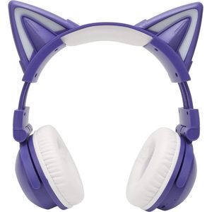 Bluetooth-headset met kattenoren - Stereo - Schattige kinderheadset met LED - Ingebouwde microfoon - Draadloze hoofdtelefoon - Opvouwbaar - Gaming-headset voor kinderen - Jongens - Meisjes - Paars .