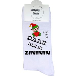 Zininin - Kerst - Kerstmis - Kerstcadeau - Elf - Witte sokken met tekst - grappige sokken - leuke dames en heren sokken - Socks waar je Happy van wordt - Maat 37-44