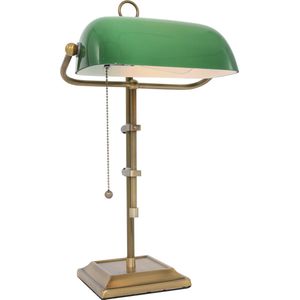 Bankierslamp Ancilla | groen / brons | metaal / glas | 1 lichts e27 | woonkamer / slaapkamer | retro notarislamp | bureaulamp | trekschakelaar