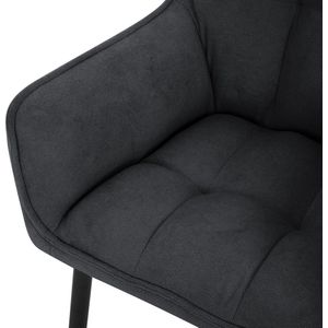 ML-Design eetkamerstoelen set van 2 gemaakt van badstof, zwart, keukenstoel met dikke gestoffeerde zitting & metalen poten, woonkamerstoel met rugleuning en armleuningen, gestoffeerde stoel, ergonomische loungestoel