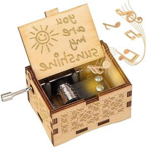 Handgesneden retro thema houten muziekbox - het perfecte cadeau voor koppels en kinderen - natuurlijke kleur