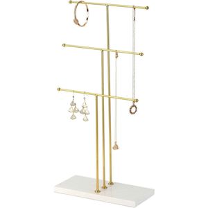 Sieradenstandaard T-vorm - Gouden kettinghouder 3-traps - Hoogte 44 cm - Sieradenboom voor ringen armbanden horloges - Opbergstandaard met accessoires .