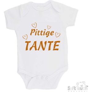 100% Katoenen Romper ""Pittig tante"" Unisex Katoen Wit/tan Maat 62/68