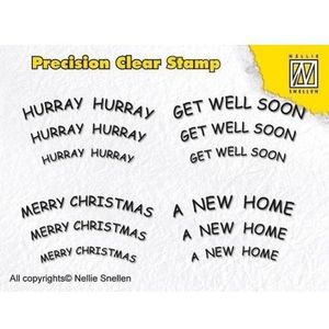 Nellies Choice Clearstempel - teksten merry christmas, hurray, get well soon, a new home - Engels tekst - 1 stempel APST009