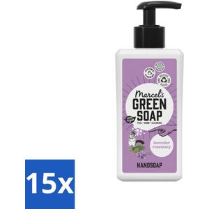 15 x Marcel's Green Soap - Handzeep - Lavendel & Rozemarijn - Zachte verzorging - 250 ml - Vegan - Milieuvriendelijk - Glycerine - Zachte Handzeep - Hydraterende Handzeep