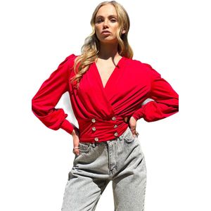 Trend - Alc-X9815 - Damesblouse - Wit - Met Dubbele Rij Knopen