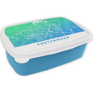 Broodtrommel Blauw - Lunchbox - Brooddoos - Stadskaart - Zoetermeer - Blauw - Nederland - 18x12x6 cm - Kinderen - Jongen