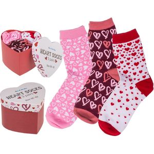 Damessokken - Hartjes - Vrolijke sokken - Set van 3 - Maat 36 - 42