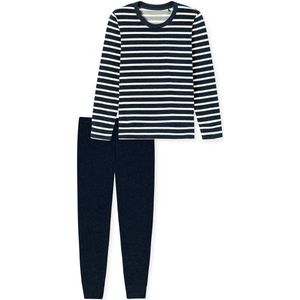 Schiesser - Casual Essentials - Pyjama - Nachtblauw - 2-delig - Verwarmende Badstof-kwaliteit