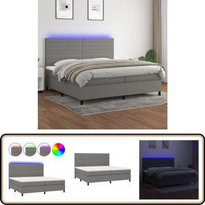 vidaXL Boxspring - Donkergrijs - 200x200 cm - LED Boxspring Xxl - Led Verlichting - Boxspring Grijs - Pocketveer Matras - Groot Tweepersoons Bed