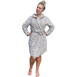 Badjas dames - hartjes patroon - fleece badjas met capuchon - maat XL