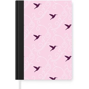 Notitieboek - Schrijfboek - Vogel - Patronen - Roze - Notitieboekje klein - A5 formaat - Schrijfblok