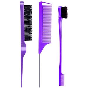 3-delige plagen borstel set voor vrouwen - dubbelzijdige styling borstel, stevige kam, koolstofvezel afscheidingskam - ideaal voor krullend haar