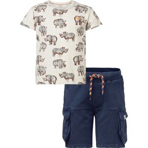 Noppies - Kledingset - 2delig - Jongens - Short Ghazipur Naval Academy - Shirt Romney Oatmeal met neushoorns - Maat 104