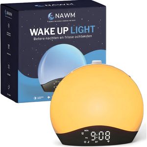 NAWM® Premium Wake Up Light - Digitale Wekker - Lichtwekker - Nachtlampje - Wekker - Bluetooth - 20 Helderheid niveaus - 25 Ontspanningsgeluiden - Incl. Nederlandse handleiding, EU stekker & Slaapgids