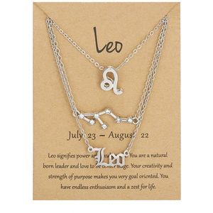 Bixorp Stars Set van 3 Leeuw / Leo Kettingen - Zilverkleurige Ketting op Cadeau Kaartje - Sterrenbeeld / Zodiac Sieraden Set