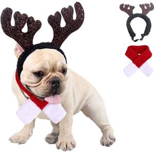Hondenkerstoutfit klein hondenkostuum Kerstmis rendier gewei muts & sjaal Kerstmis rood kostuum pak huisdier kerstkostuum