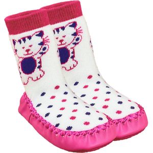 Baby Slofjes - Meisjes Pantoffels - Katjes - Roze/Ecru - Maat 19/20