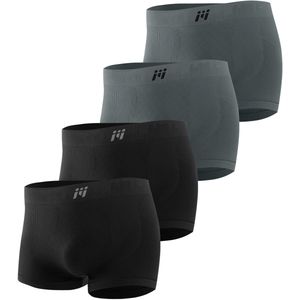 MEETHOO 4 Pack Sportondergoed - Sportonderbroek Boxer met 3D Technology - Kruipt niet op - Tegen schurende benen - Sport ondergoed mannen-2 Zwart + 2 Grijs-XXL