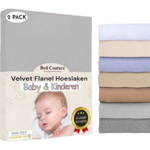 Bed Couture Velvet Flanel Baby Kinder Hoeslaken - 100% Katoen Extra zacht en Warm - Ledikant - 60x120 Cm - Warm Grijs