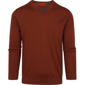 Suitable - Pullover V-Hals Merino Brique - Heren - Maat XXL - Slim-fit