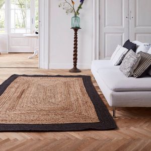 Jute Vloerkleed Rechthoek Naturel/Antraciet Grijs/Antraciet - Jute - 140 x 190 cm - (S)