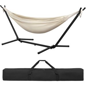 Draagbare Hangmat met Standaard – 2 Persoons – 250 kg – Incl. Draagtas – Beige