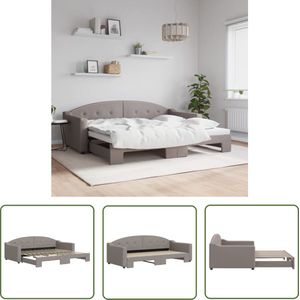 The Living Store Slaapbank met onderschuifbed 90x200 cm stof taupe - Slaapbank - Sofa Bed - 2 Persoons Bed - Taupesofa - Stofsofa